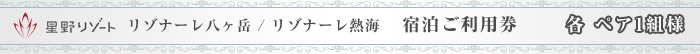 星野リゾート リゾナーレ八ヶ岳 / リゾナーレ熱海 スパ利用券 各ペア1組様