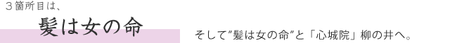  3箇所目は、髪は女の命　そして”髪は女の命”と「心城院」柳の井へ。