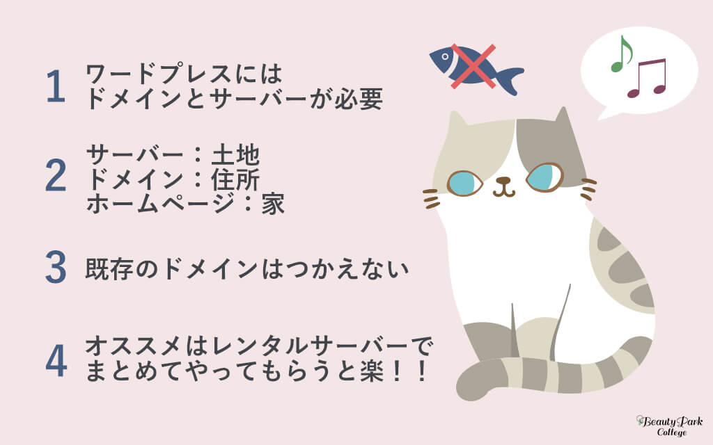 ワードプレスにはサーバーとドメインが必要・既存のドメインは使えない・おすすめはレンタルサーバー