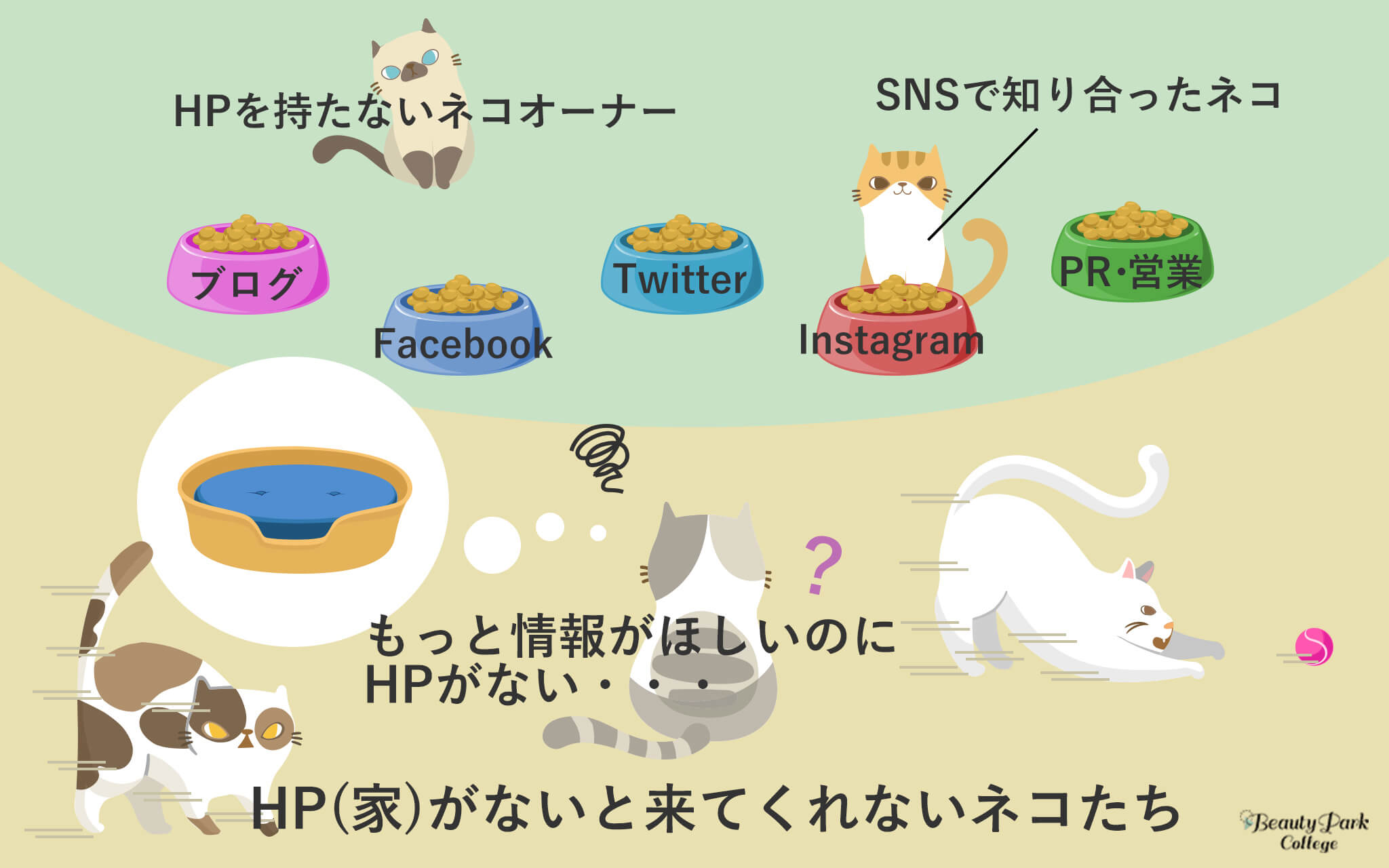 もっと情報がほしいのに、HP(家)がないから来てくれないネコたち