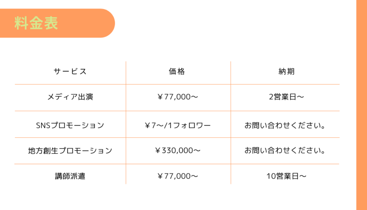 価格表