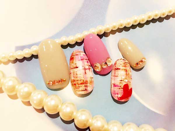 エクセレントネイル　西新店 ［福岡県/西新/姪浜］ 甘すぎないワンカラーがポイント！ラブリーハートなツイードデザイン