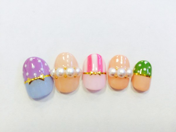 エクセレントネイル　佐世保店 ［長崎県/佐世保］ 元気いっぱいサーカスショートネイル！パールをプラスで華やかさUP