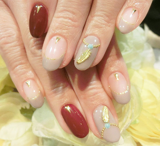 Beauty YOGASalon feel ～Nail～ ［大阪府/天満橋/谷町四丁目］ フェザーショートネイル【エレガントボヘミアン】