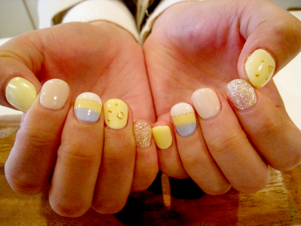 aloalonail ［千葉県/津田沼］ 【ボーダー×パステル】シンプルショートネイル