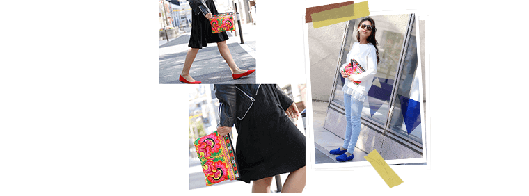 ハンドメイドフラワー刺繍ポーチ