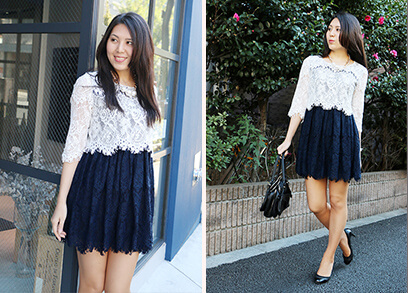 デートにオススメコーデ1レースレイヤードワンピ−ス(¥18,900)