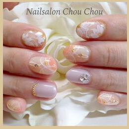 ミルキー+オレンジ系ネイル