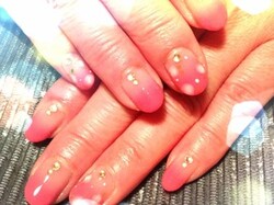 カラーグラデーション+花柄ネイル