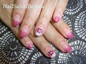 ボーダーフレンチ×リボン|NailschoolInnocent