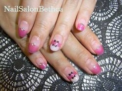ボーダーフレンチ×リボン|NailschoolInnocent