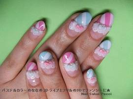 パステルストライブ×レースリボン|Nail Salon Pucci