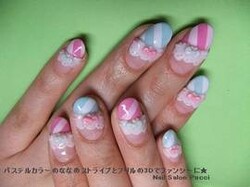 パステルストライブ×レースリボン|Nail Salon Pucci