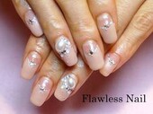 ビジューパール×ベージュピンク|Flawless　Nail