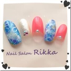手描きのフラワーアート＆タイダイ柄|Nail  Salon Rikka