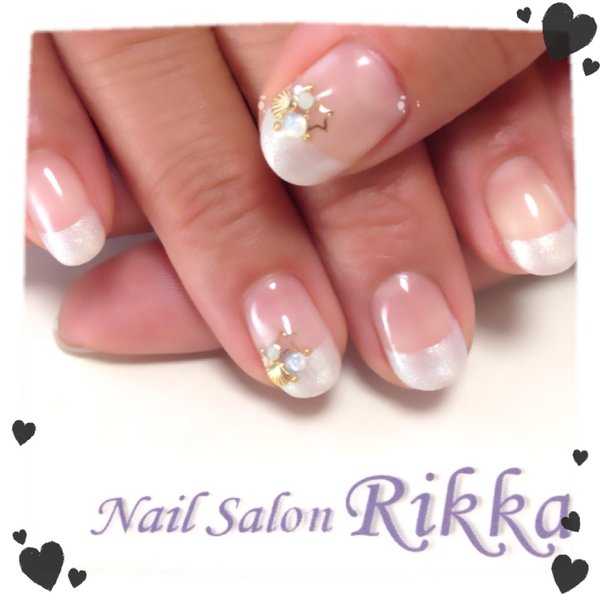 ホワイトラメフレンチネイル|Nail  Salon Rikka