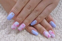 パープルベタ塗り×タイダイアート