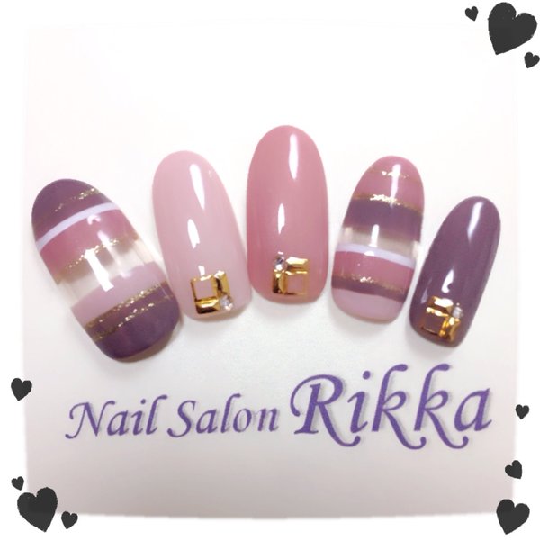 グレイッシュピンクの大人ボーダーネイル|Nail  Salon Rikka