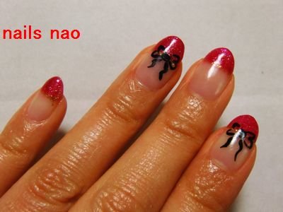 レッドフレンチ＆リボン|nails nao