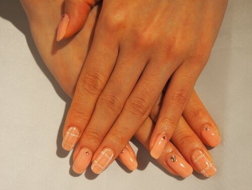 コーラルピンク×チェック