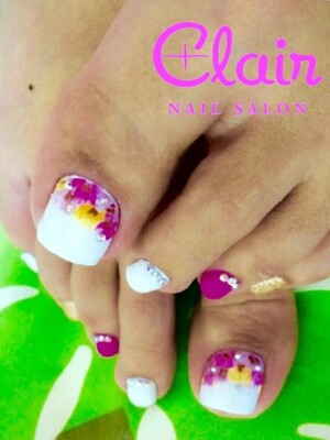 リゾフラ柄 フットネイル ネイルズ クレエル ネイルズクレエル 沖縄県 名護 のネイルデザインカタログ ビューティーパーク