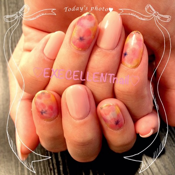 花柄ネイル|エクセレントネイル　佐世保店
