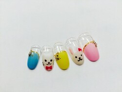 うさぎとネコのイメージに合わせて可愛らしいカラーで|エクセレントネイル　佐世保店