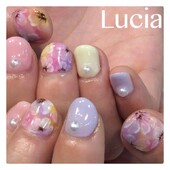 春カラーマーブル＆フラワージェルネイル|Lucia