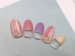 春☆ストライプネイル|エクセレントネイル　アミュプラザおおいた店