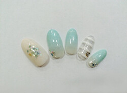 ブルーグリーンのマリンネイル|エクセレントネイル　佐世保店