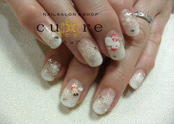 ホワイトグラデーションでクリスマスネイル