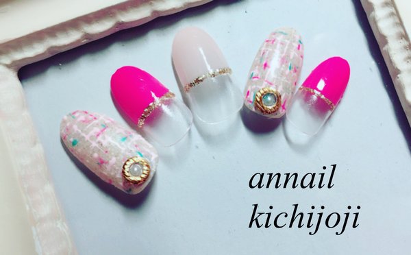 ピンクメインのツイードネイル|an nail