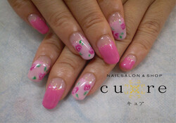 逆フレンチにジェルでお花