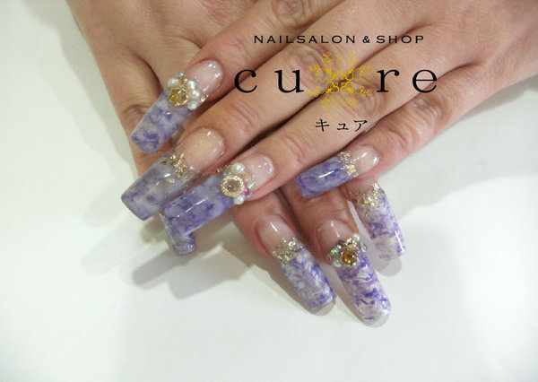 マーブルでロングネイル|ネイルサロン＆ショップ／ネイルスクール　Ｃｕｒｅ