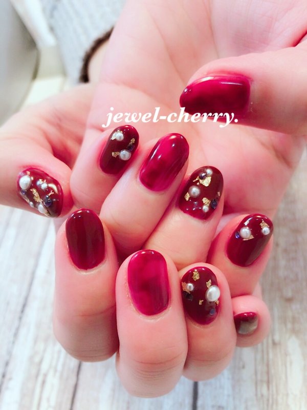 レッド系アートネイル|JEWEL-CHERRY.