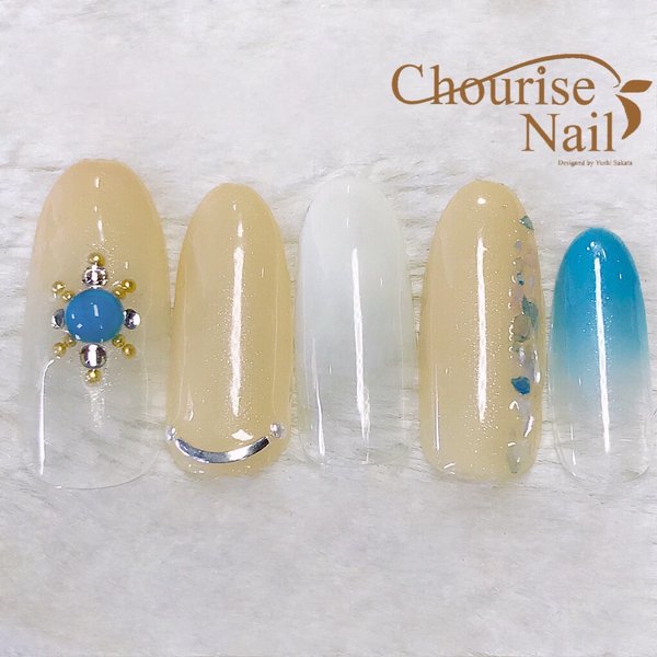 【2018夏ネイル】サンドベージュ×ターコイズ♡|Chourise Nail*