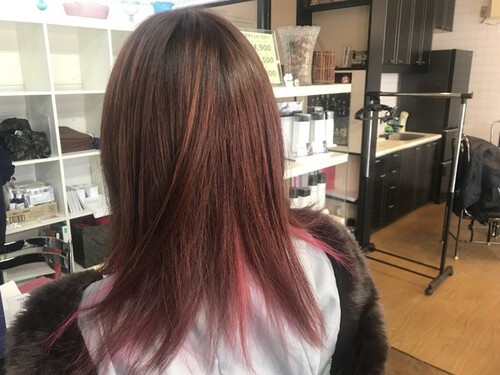 ココア系＋インナカラー（ピンク系）