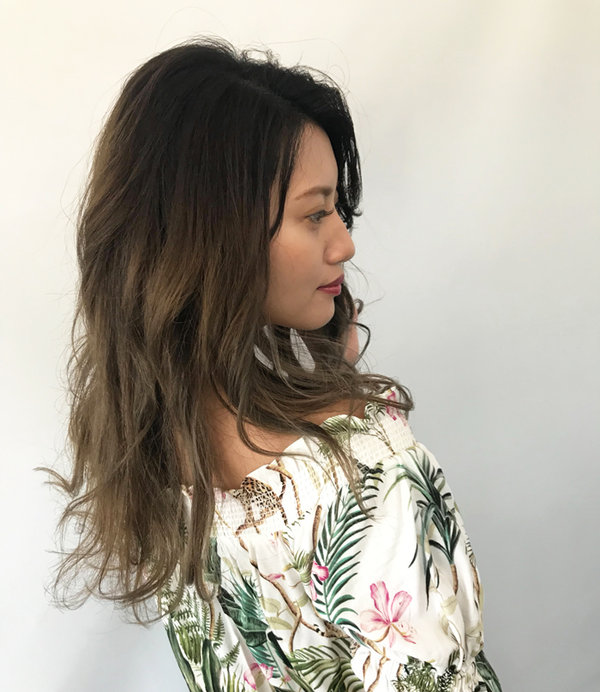 小顔補正立体カット+グレージュ/バレイヤージュ|NON EDGE