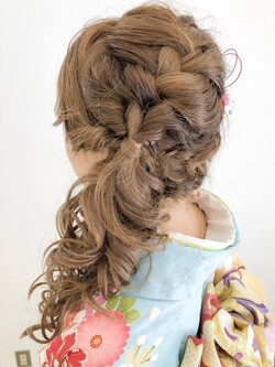 成人式 ギャル系 サイド滝流し