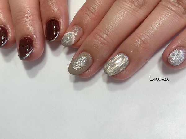 ボルドー×シルバーニュアンスネイル|Lucia
