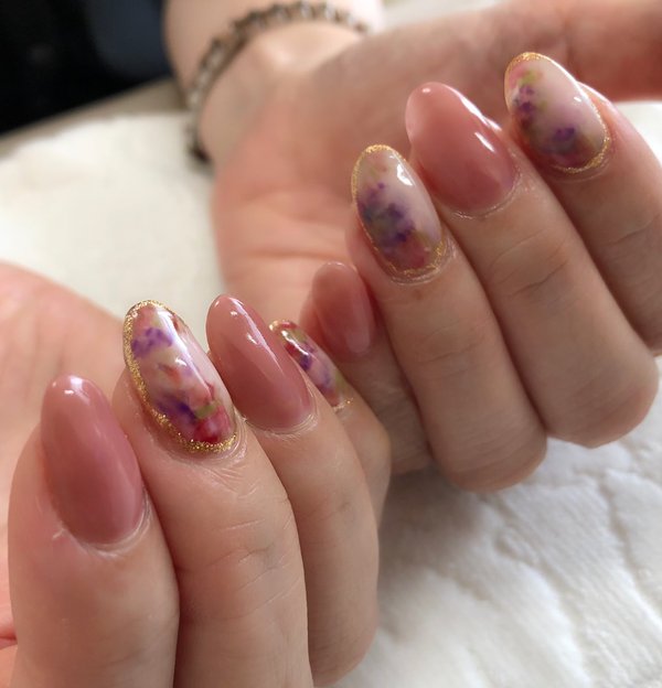 水彩ネイル|Nailsalon-Bonheur