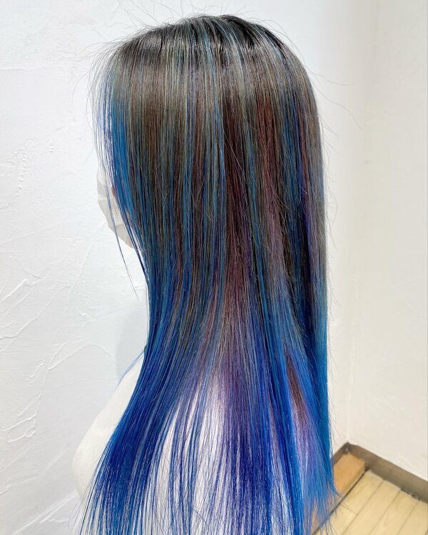 3Dグラデーションブリーチ×ネオンカラー(アクアブルー、ターコイズブルー、バイオレット)|Infini-Y’s　ウェルディ長泉店