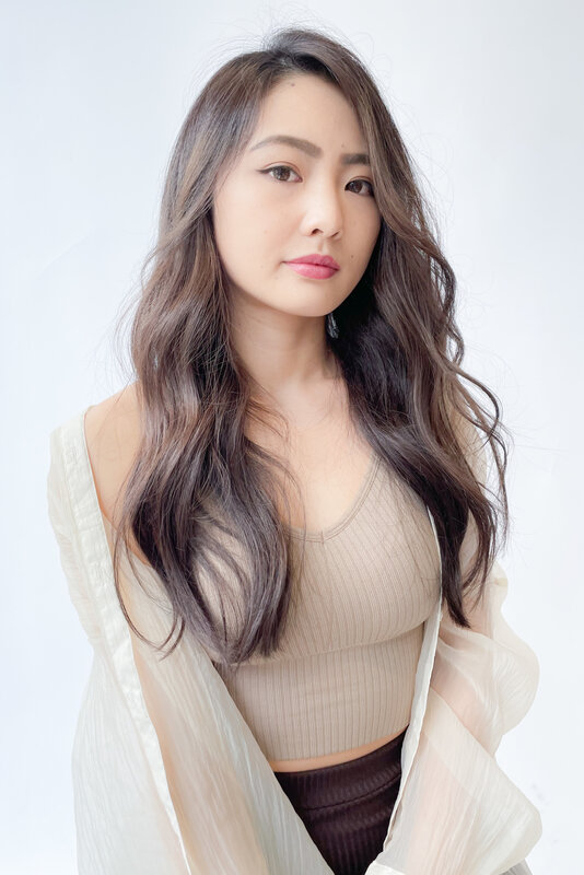 斜めバンググレージュカラーアッシュグレージュデザインカラー|Hair Make TOP SHAPE