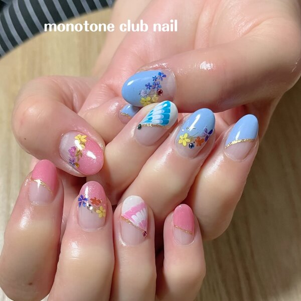 春ネイル|モノトーンクラブネイル