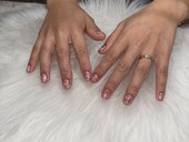 「ハンド ミドルコース」( (90分 アート、ストーン、シー)フラッシュネイルにベースを追加で、ブラウンフラッシュです！|Nail Salon Linda