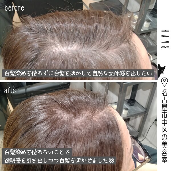 【白髪活かし×自然な立体感】白髪染めなしカラー|美容室ＨＡＮＳ　名古屋　伏見