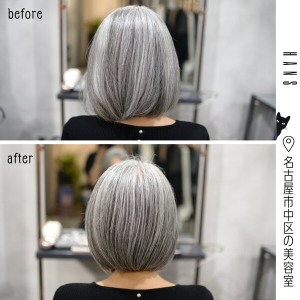 【ボブ×グレイヘア】肩につかない長さが扱いやすい|美容室ＨＡＮＳ　名古屋　伏見