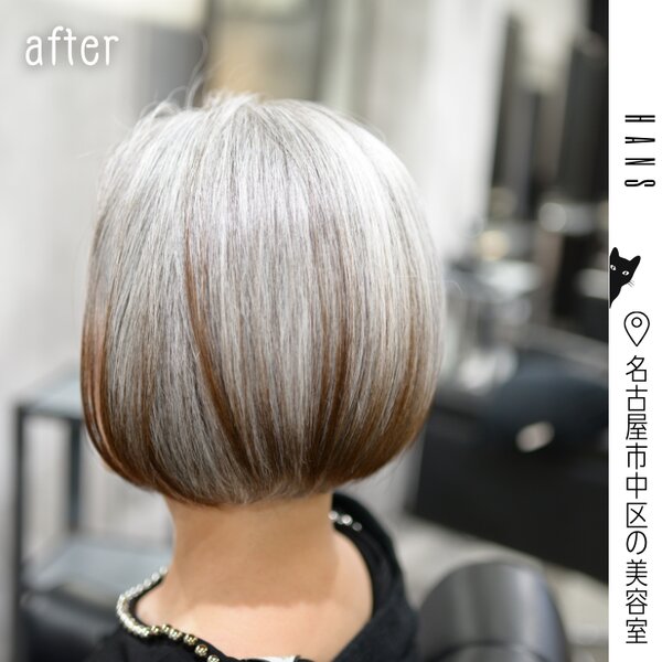 脱カラーしてグレイヘアに移行中/約10ヶ月の記録|美容室ＨＡＮＳ　名古屋　伏見