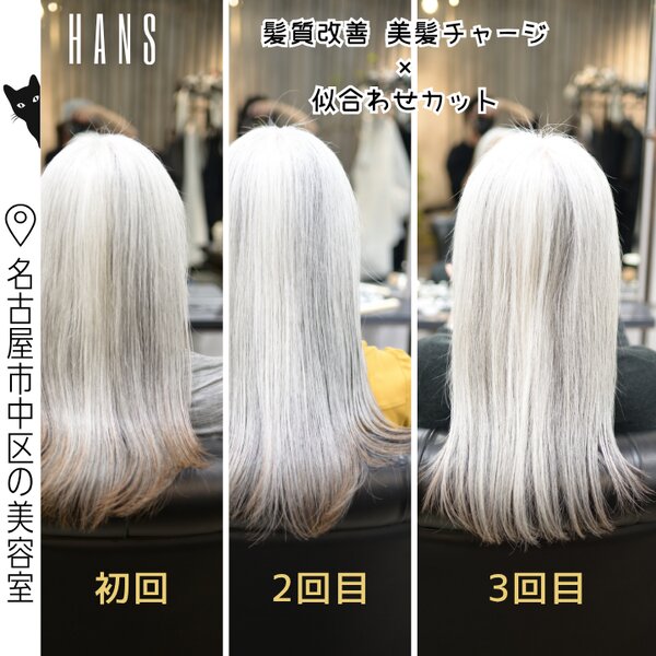 きれいなグレイヘアを保ちたい方必見！美髪チャージで髪質改善|美容室ＨＡＮＳ　名古屋　伏見