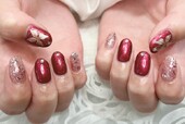 「ハンド 定額デザイン」定額コース色変えver. 可愛い赤とピンクで統一|Nail Salon Linda
